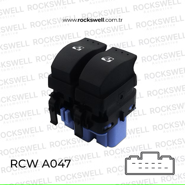 Renault Megane II ve Scenic II Uyumlu Ön Sol Çiftli Cam Açma Kapama Düğme Anahtarı (Mavi Soket, 10 Fiş)