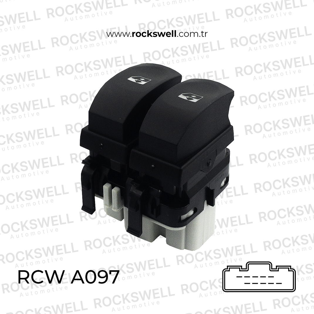 Renault Clio 3, Symbol 2, Modus ve Twingo 2 Uyumlu Ön Sol Çiftli Cam Açma Kapama Düğme Anahtarı (OEM:8200 214 939)