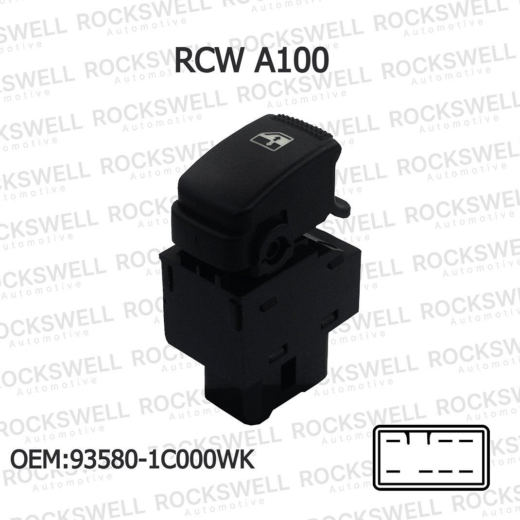 Hyundai Getz (2003-2011) Arka Sol (Tekli) Cam Açma Kapama Düğmesi Anahtarı - Ön Sağ / Arka Sağ Uyumlu - OEM: 93580-1C000WK